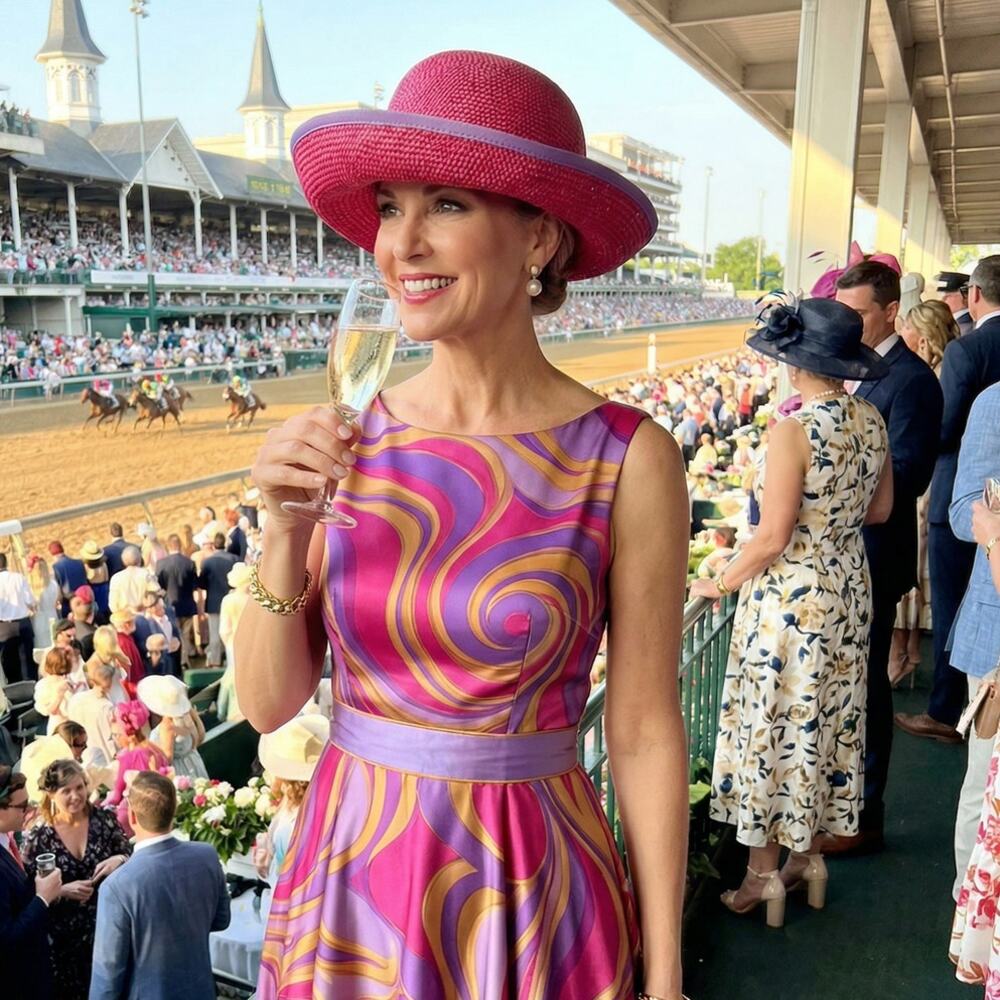 Statement Derby Hat • Bold Colorblock Straw • Resort / Race Day Ready